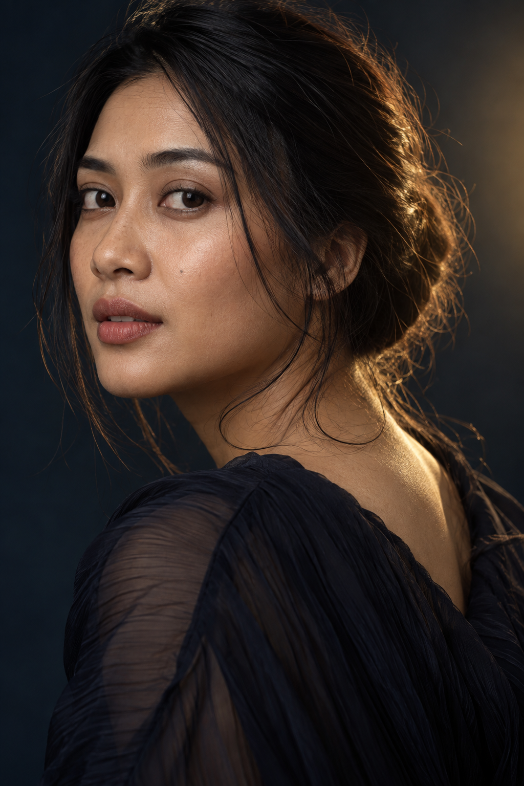 Portrait realistis dengan tekstur kulit alami hasil retouching manusia